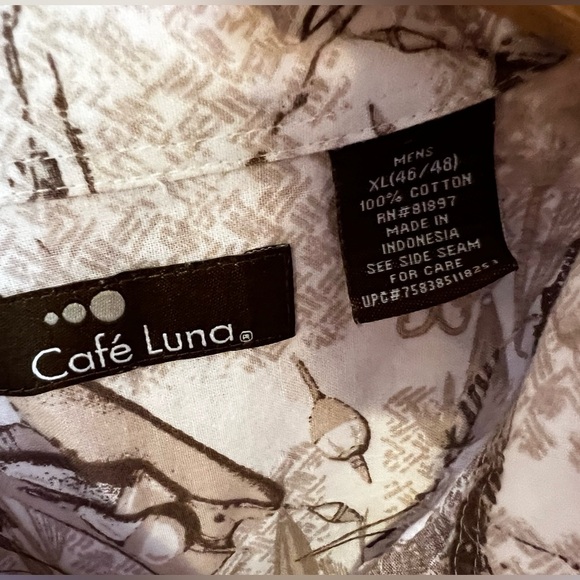 CAF'E LUNA FISH PRINT SHORT SLEEVE SHIRT BEIGE BROWN & WHITE XL(46/48)Men Cotton - Picture 5 of 16